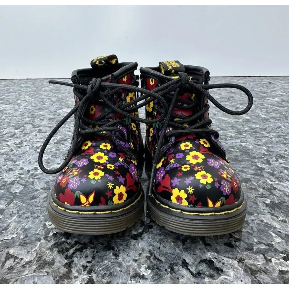 Dr Martens Toddler Girls Size 4 Brooklee B Floral Lace Up Side Zip Boots - Picture 4 of 8